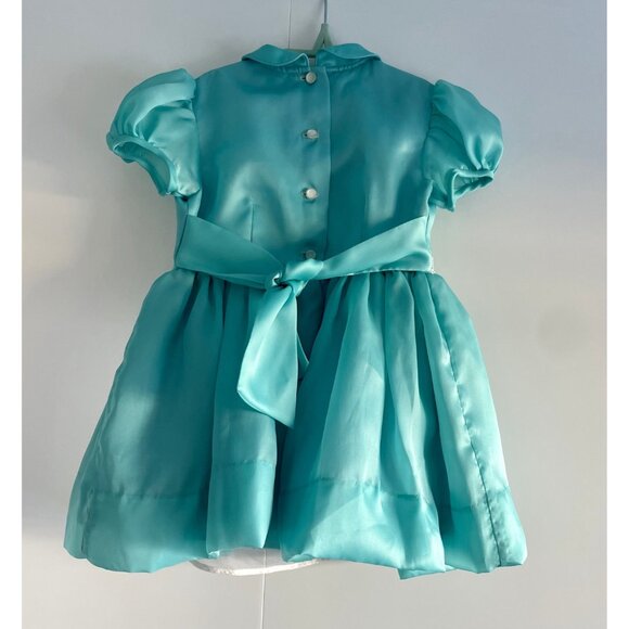 Vintage Toddler Dress, Size 3T, 1950s Aqua Blue Satin Dress for Toddler - Picture 3 of 9